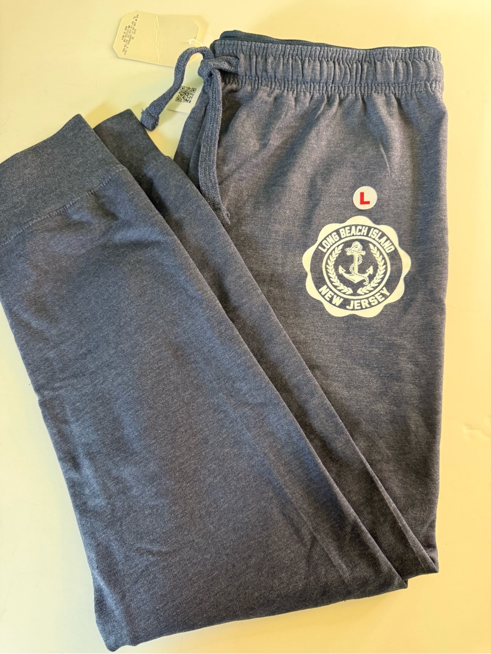 NWT Women’s EXIST Navy Blue Sweatpants with White LONG BEACH ISLAND Logo Sz LG